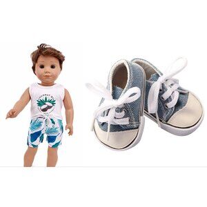 18" AMERICAN BOY DOLL 3-PC BOARD SWIM SHORTS SHIRT & SNEAKERS SET Our Generation